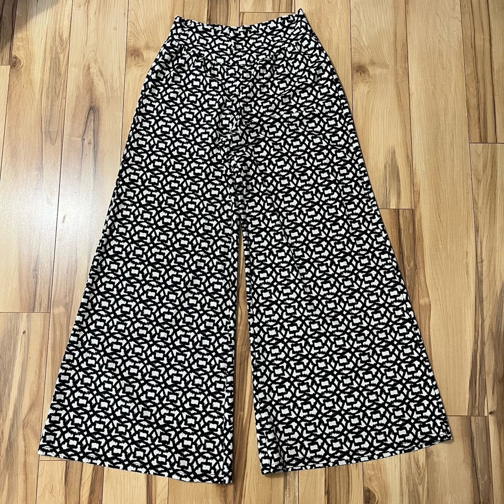 Aryeh Wide Leg Pull On Palazzo Pants Sz M Black & White Geo Pattern Beach Flowy